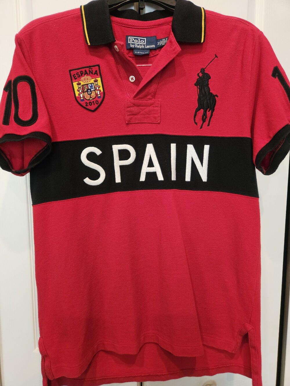 Men's Polo Ralph Lauren 2010 RLPC Spain #10 Short Sleeve Polo Shirt Red Size Med